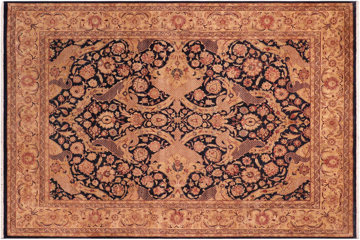handmade Traditional Agra Blue Tan Hand Knotted RECTANGLE 100% WOOL area rug 8x10