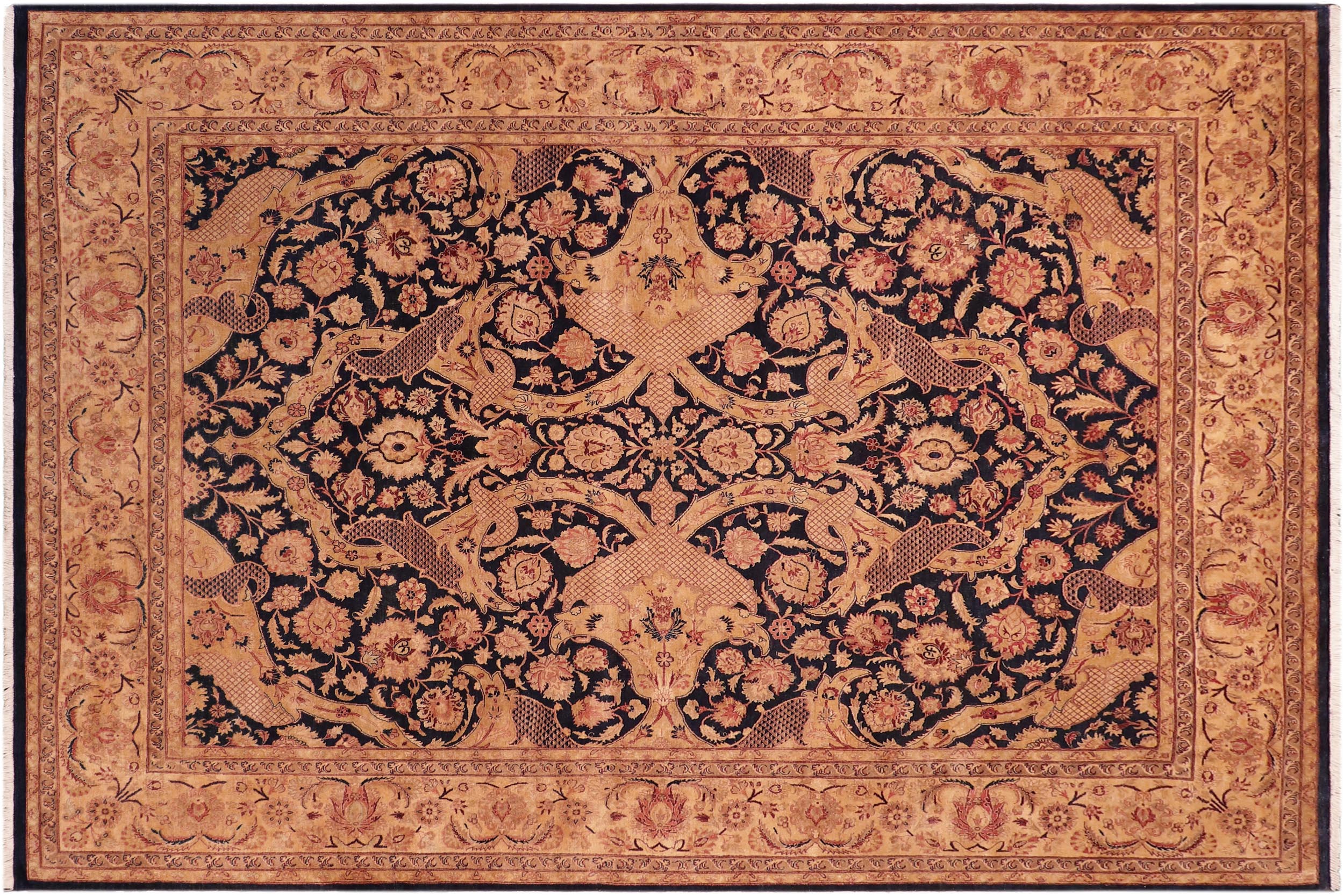 handmade Traditional Agra Blue Tan Hand Knotted RECTANGLE 100% WOOL area rug 8 x 10