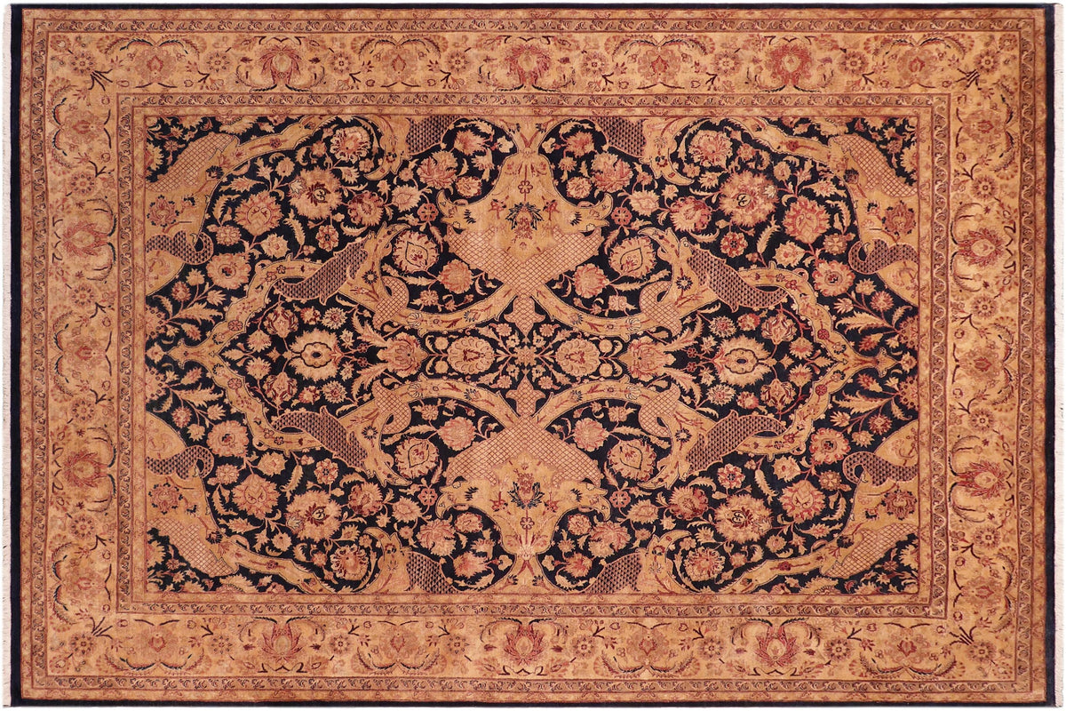 handmade Traditional Agra Blue Tan Hand Knotted RECTANGLE 100% WOOL area rug 8 x 10