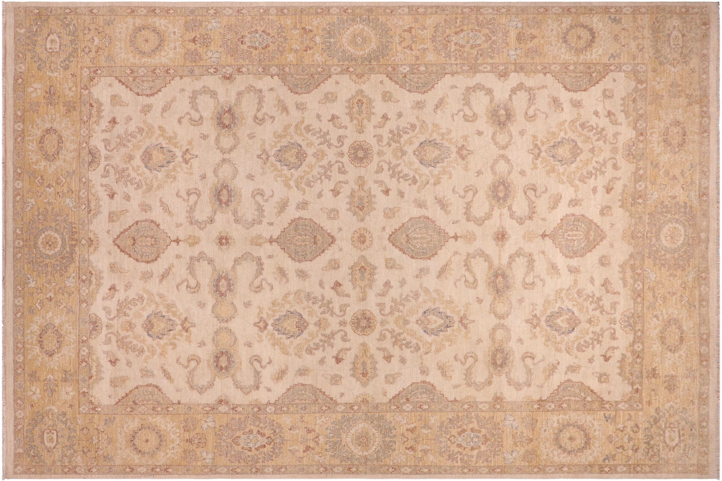 handmade Transitional Kafkaz Beige Lt. Gold Hand Knotted RECTANGLE 100% WOOL area rug 9' x 12'