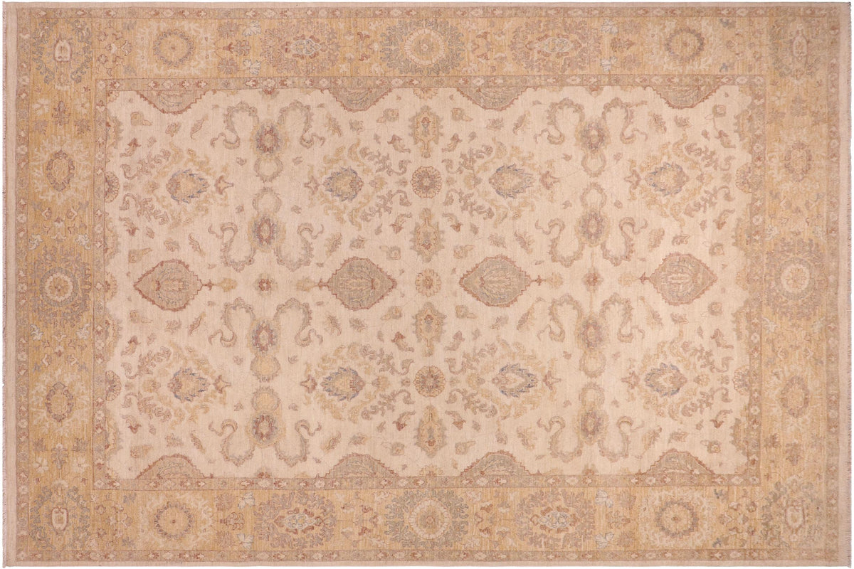 handmade Transitional Kafkaz Beige Lt. Gold Hand Knotted RECTANGLE 100% WOOL area rug 9' x 12'