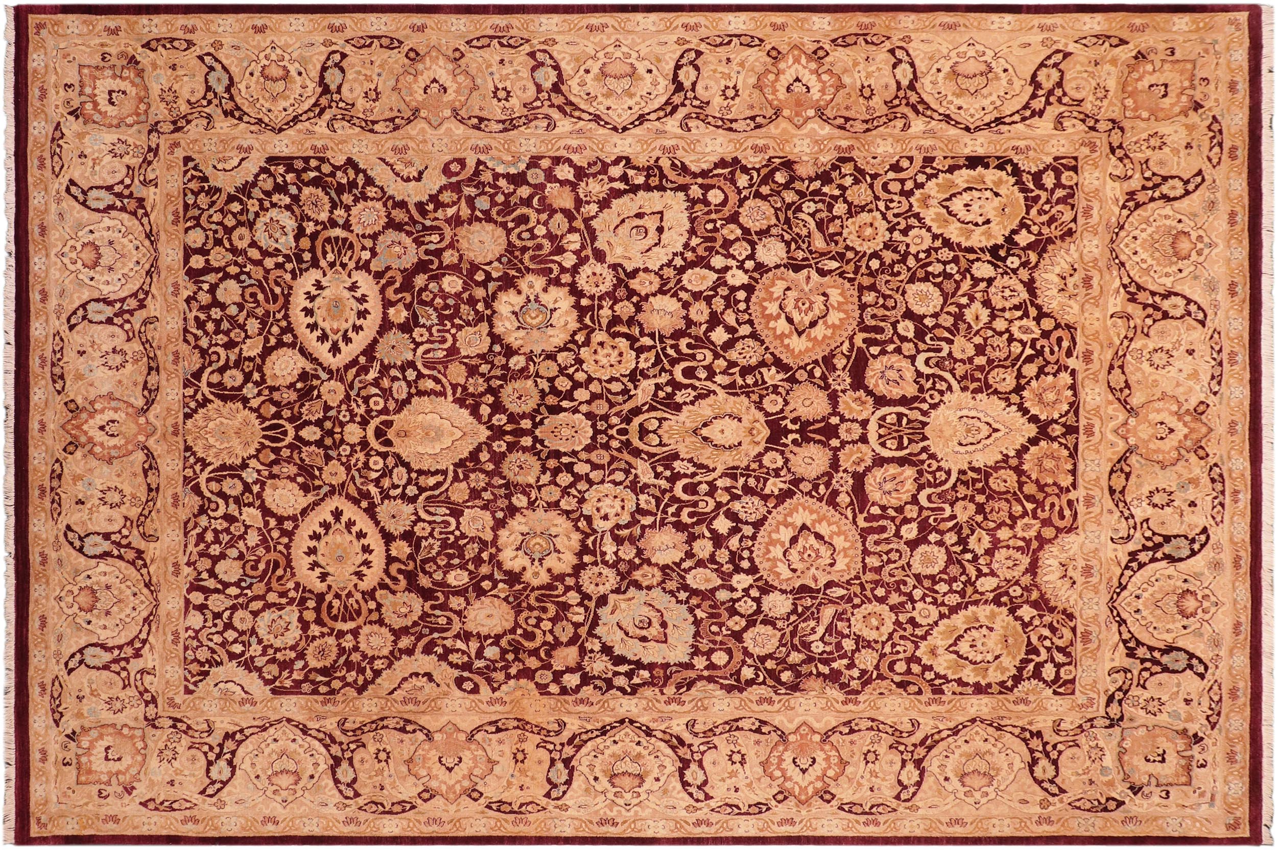 handmade Transitional Anmol Agra Aubergine Tan Hand Knotted RECTANGLE 100% WOOL area rug 8 x 10
