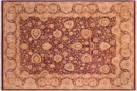 handmade Transitional Anmol Agra Aubergine Tan Hand Knotted RECTANGLE 100% WOOL area rug 8 x 10