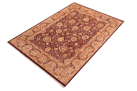 handmade Transitional Anmol Agra Aubergine Tan Hand Knotted RECTANGLE 100% WOOL area rug 8 x 10