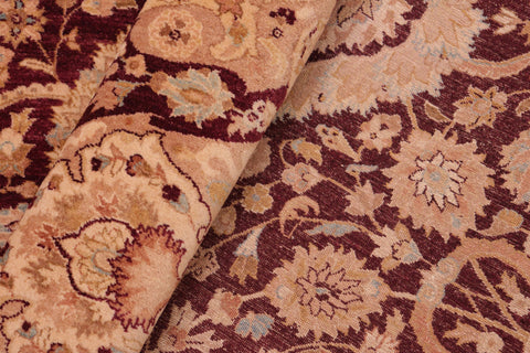 handmade Transitional Anmol Agra Aubergine Tan Hand Knotted RECTANGLE 100% WOOL area rug 8 x 10