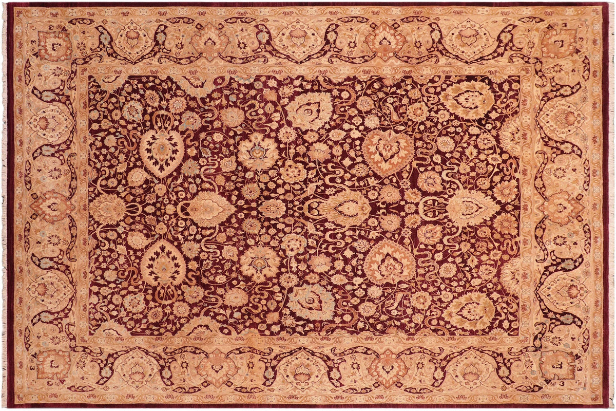handmade Transitional Anmol Agra Aubergine Tan Hand Knotted RECTANGLE 100% WOOL area rug 8x10