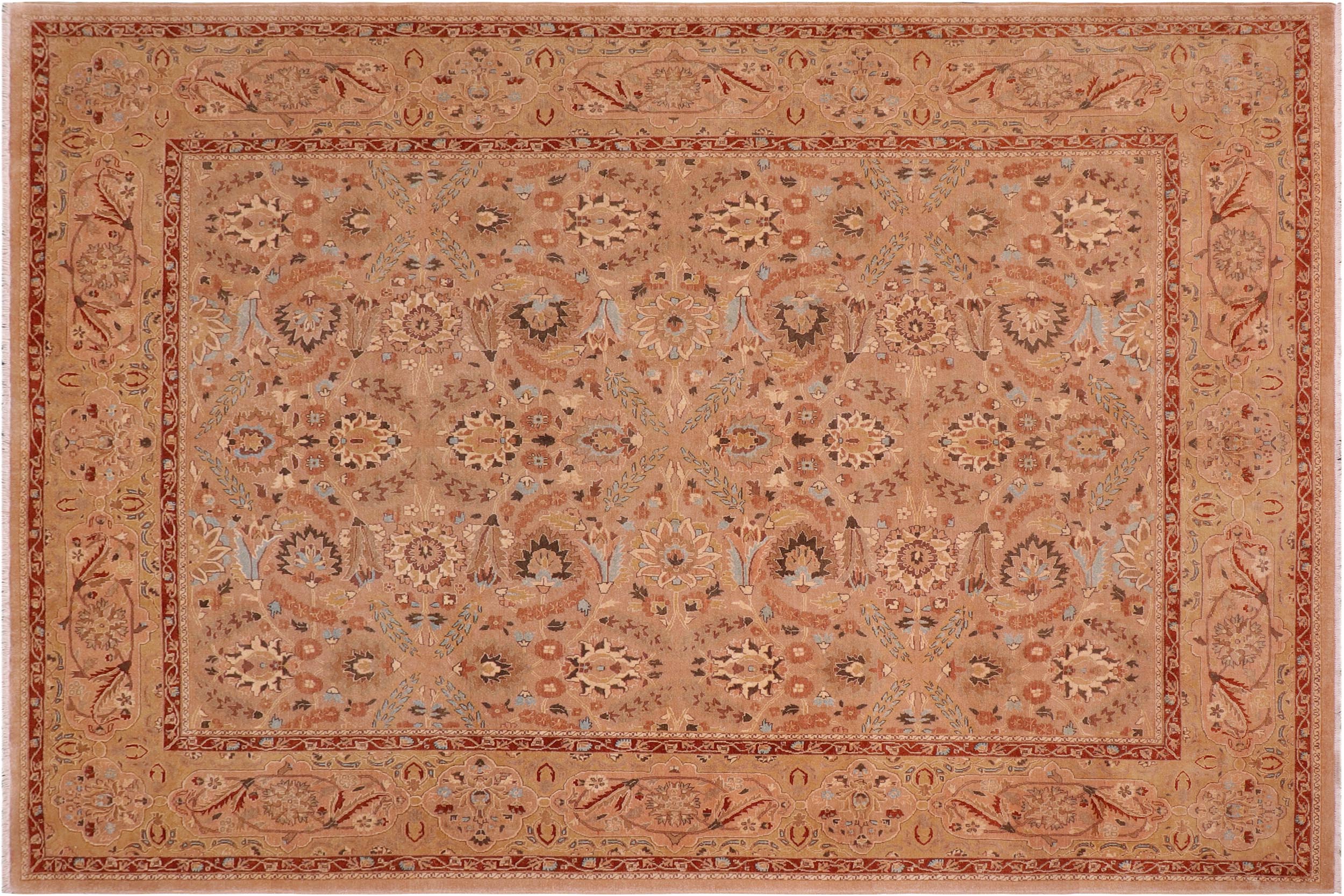 handmade Traditional Lahore Tan Lt. Green Hand Knotted RECTANGLE 100% WOOL area rug 8' x 10'