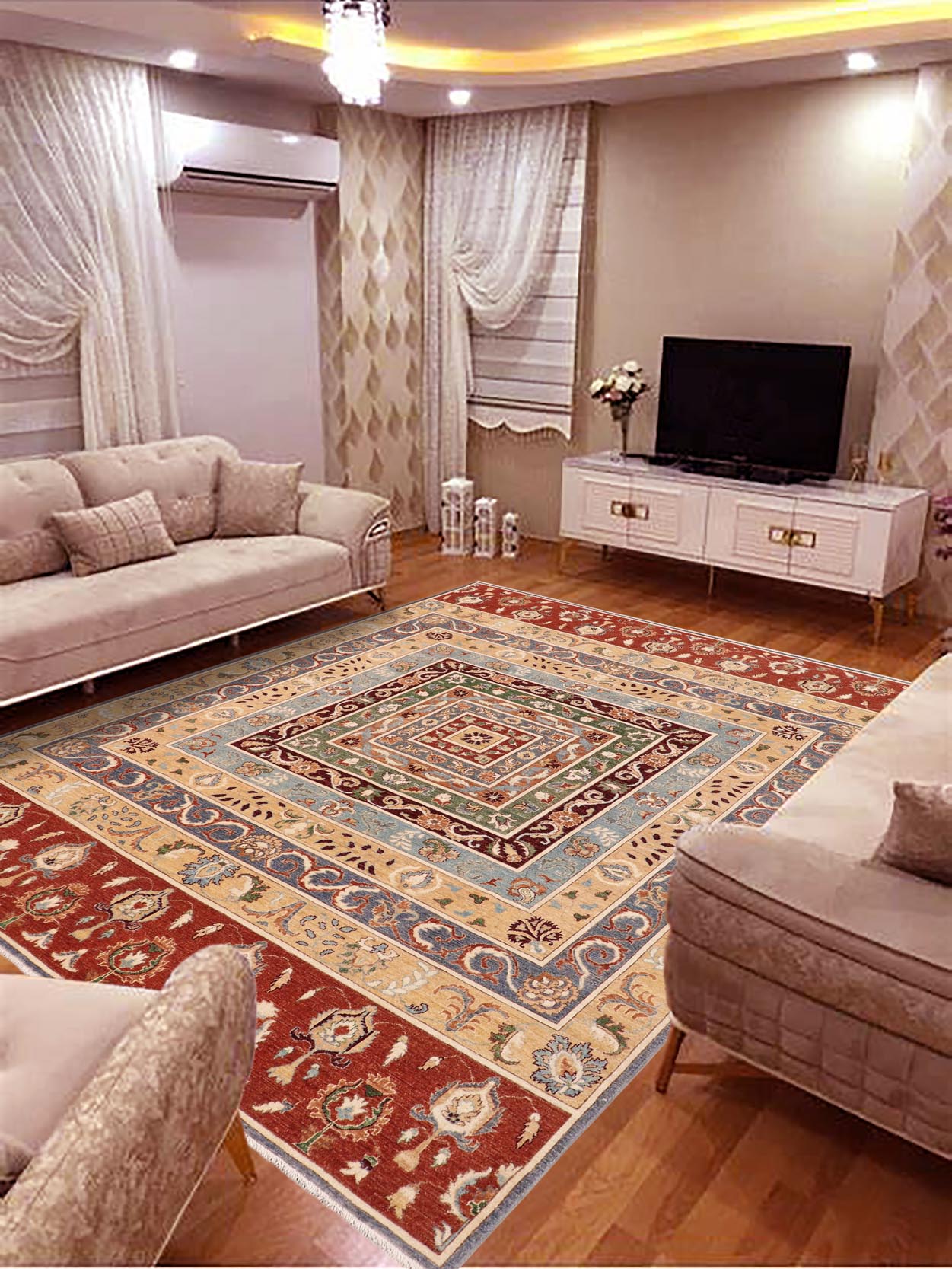 handmade Geometric Kurjean Tan Rust Hand Knotted RECTANGLE 100% WOOL area rug 9x12