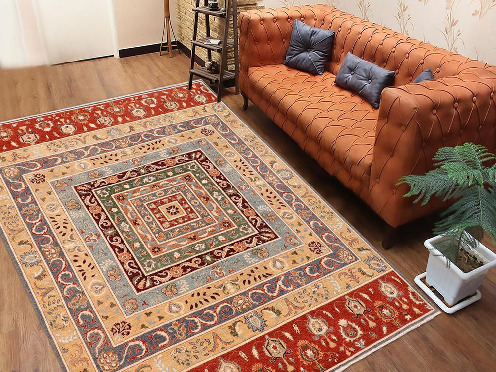 handmade Geometric Khorgeen Rust Tan Hand Knotted RECTANGLE 100% WOOL area rug 9x12