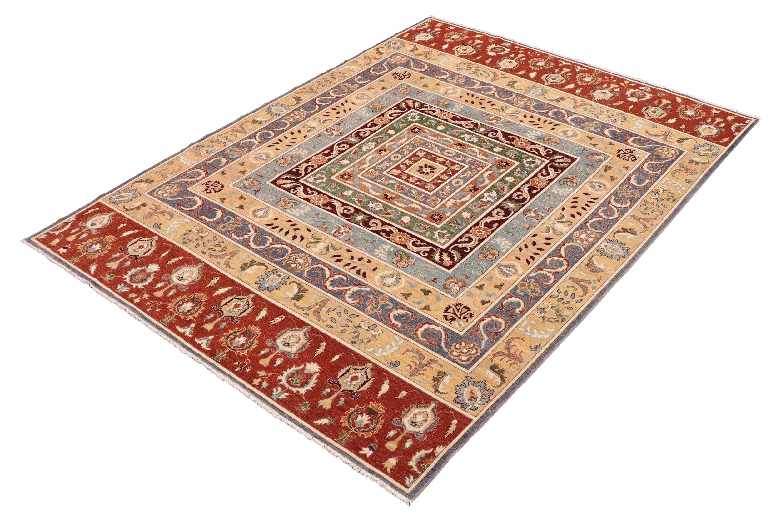 handmade Geometric Kurjean Tan Rust Hand Knotted RECTANGLE 100% WOOL area rug 9x12