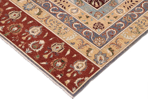 handmade Geometric Kurjean Tan Rust Hand Knotted RECTANGLE 100% WOOL area rug 9x12