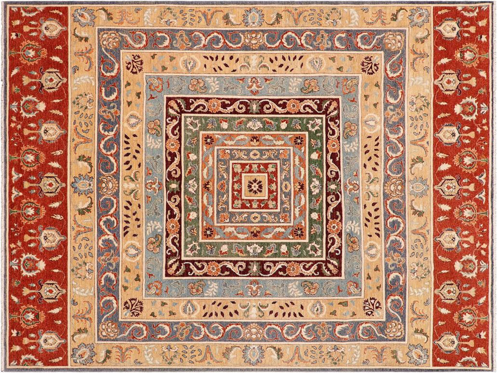 handmade Geometric Khorgeen Rust Tan Hand Knotted RECTANGLE 100% WOOL area rug 9x12