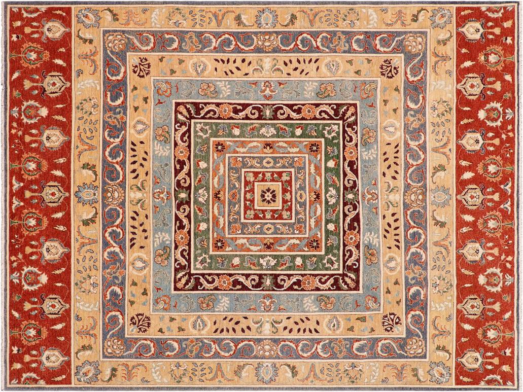 handmade Geometric Khorgeen Rust Tan Hand Knotted RECTANGLE 100% WOOL area rug 9x12