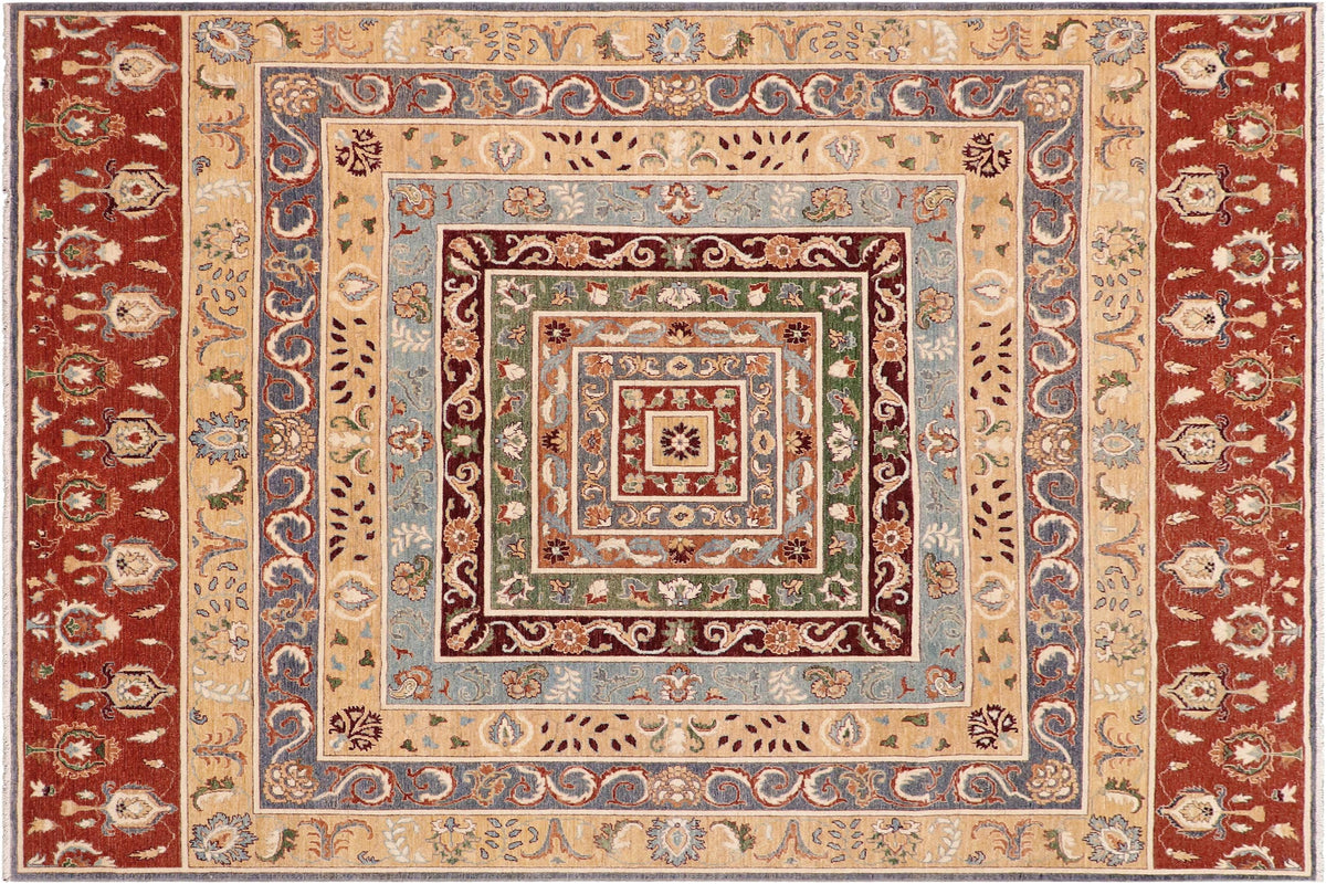 handmade Geometric Kurjean Tan Rust Hand Knotted RECTANGLE 100% WOOL area rug 9x12