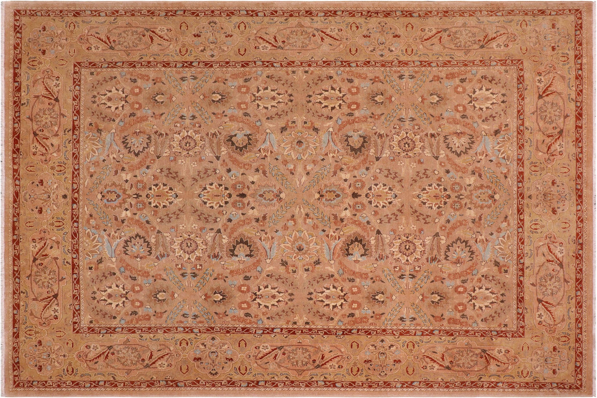 handmade Traditional Lahore Tan Lt. Green Hand Knotted RECTANGLE 100% WOOL area rug 8' x 10'