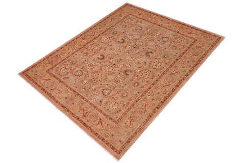 handmade Traditional Lahore Tan Lt. Green Hand Knotted RECTANGLE 100% WOOL area rug 8' x 10'