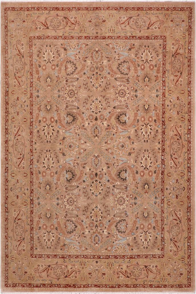 handmade Traditional Lahore Tan Lt. Green Hand Knotted RECTANGLE 100% WOOL area rug 8'X10'