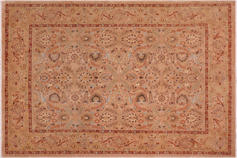 handmade Traditional Lahore Tan Lt. Green Hand Knotted RECTANGLE 100% WOOL area rug 8' x 10'
