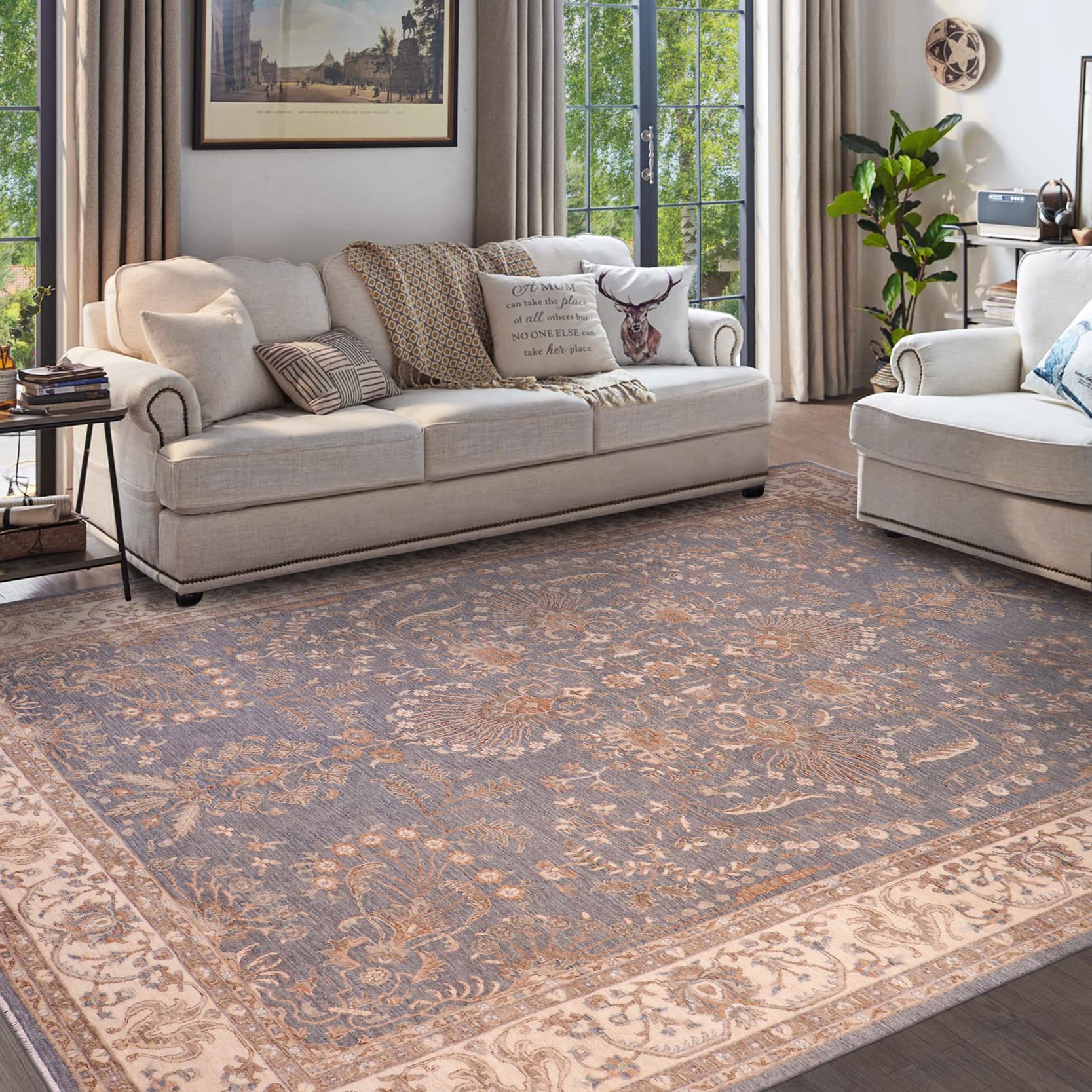 handmade Traditional Kafkaz Gray Ivory Hand Knotted RECTANGLE 100% WOOL area rug 10' x 13'