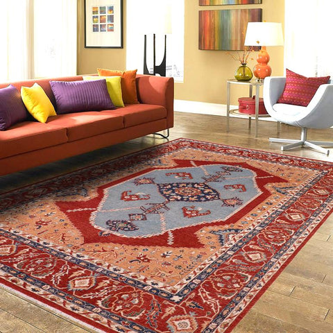 handmade Traditional Sarapi Orange Rust Hand Knotted RECTANGLE 100% WOOL area rug 9X12