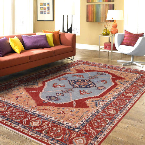handmade Traditional Kafkaz Orange Rust Hand Knotted RECTANGLE 100% WOOL area rug 9' x 12'