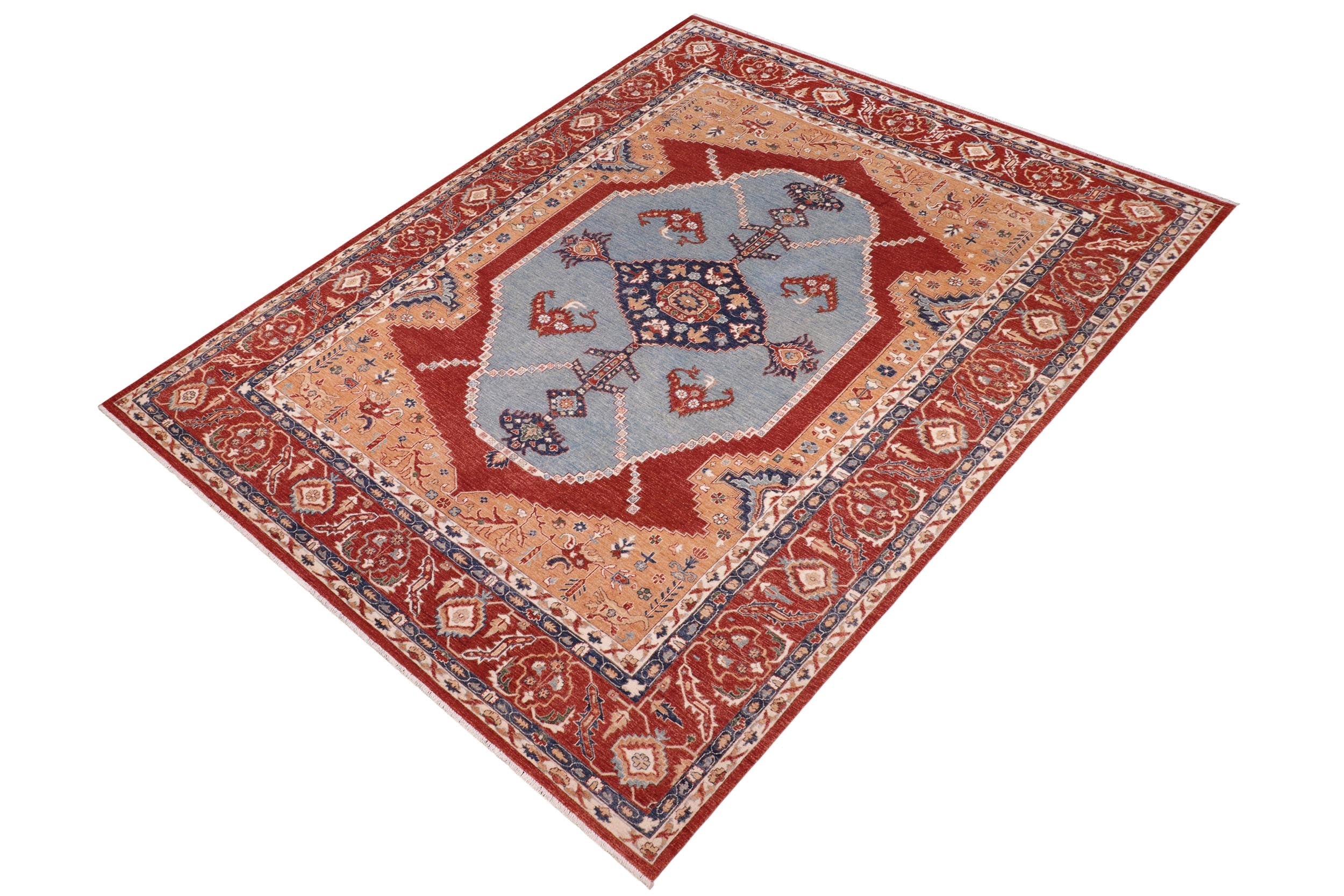 handmade Traditional Kafkaz Orange Rust Hand Knotted RECTANGLE 100% WOOL area rug 9' x 12'
