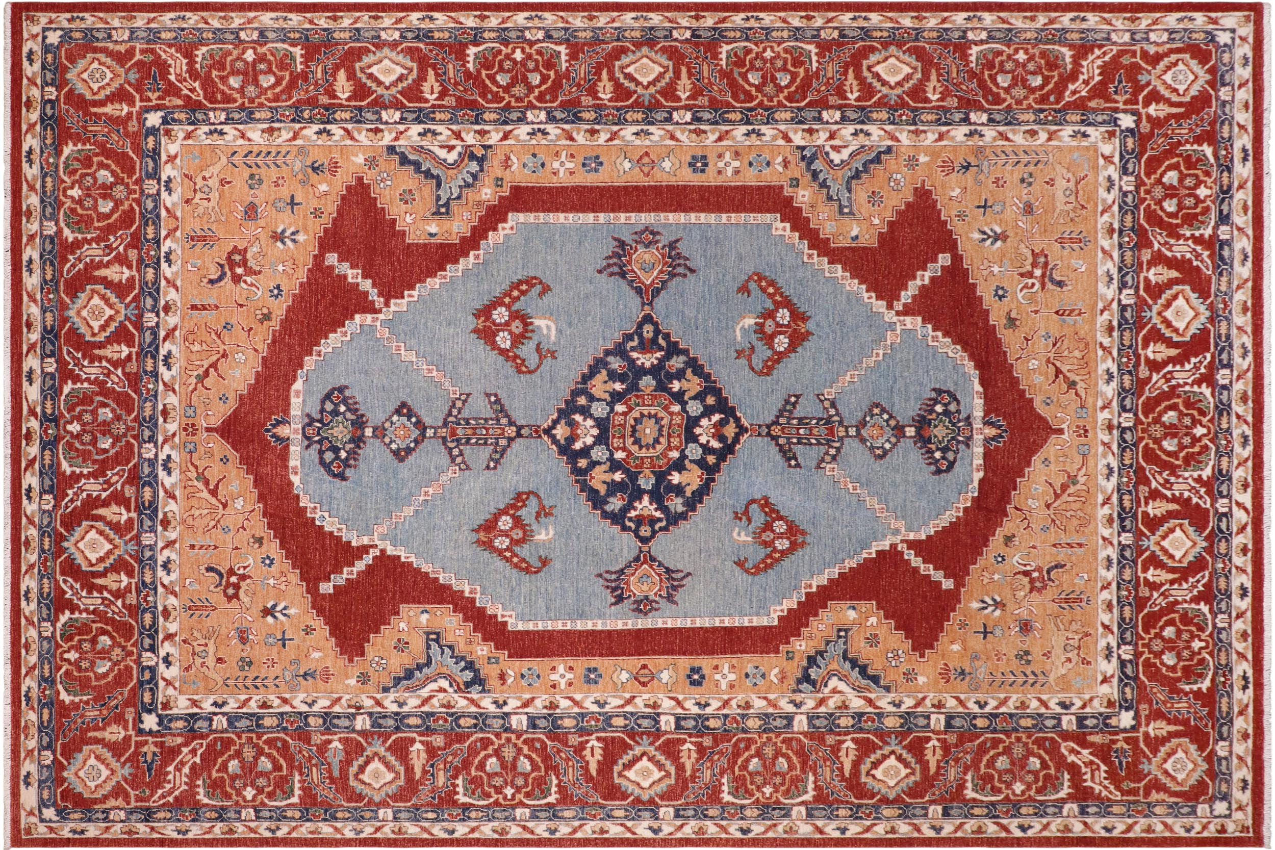 handmade Traditional Kafkaz Orange Rust Hand Knotted RECTANGLE 100% WOOL area rug 9' x 12'