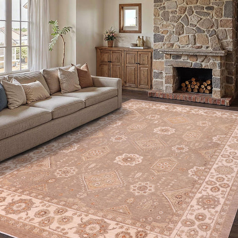 handmade Traditional Kafkaz Tan Ivory Hand Knotted RECTANGLE 100% WOOL area rug 10x14