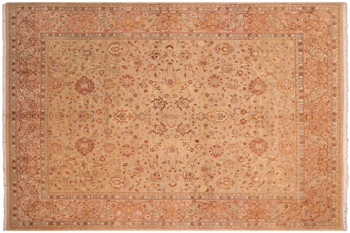 handmade Transitional Kashan Taupe Brown Hand Knotted RECTANGLE 100% WOOL area rug 8 x 10