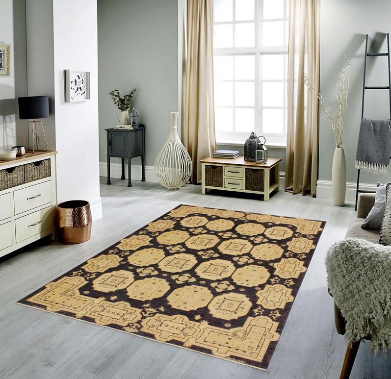 handmade Transitional Kafkaz Blue Tan Hand Knotted RECTANGLE 100% WOOL area rug 5X8