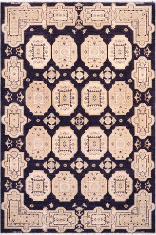 handmade Transitional Kafkaz Blue Tan Hand Knotted RECTANGLE 100% WOOL area rug 5X8