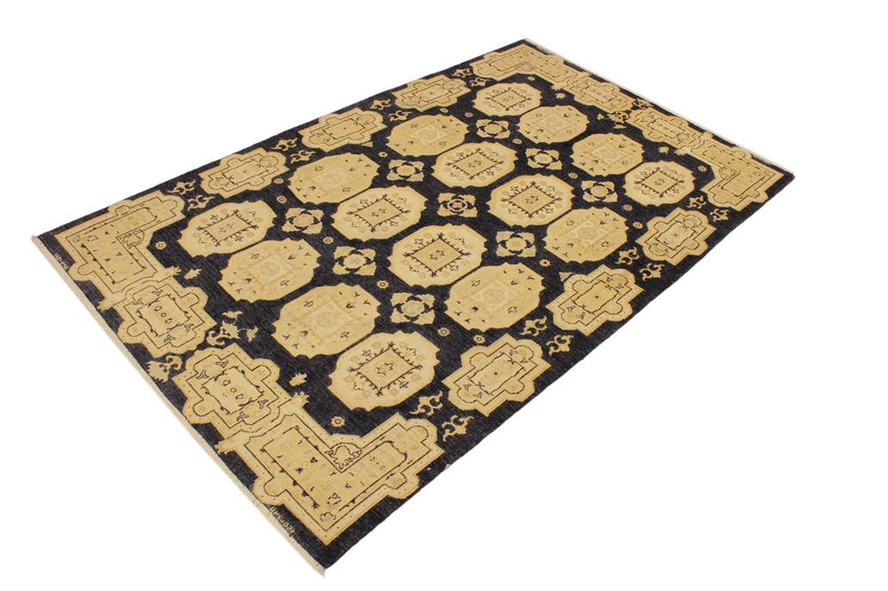 handmade Transitional Kafkaz Blue Tan Hand Knotted RECTANGLE 100% WOOL area rug 5X8