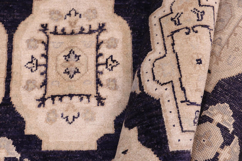 handmade Transitional Kafkaz Blue Tan Hand Knotted RECTANGLE 100% WOOL area rug 5' x 8'