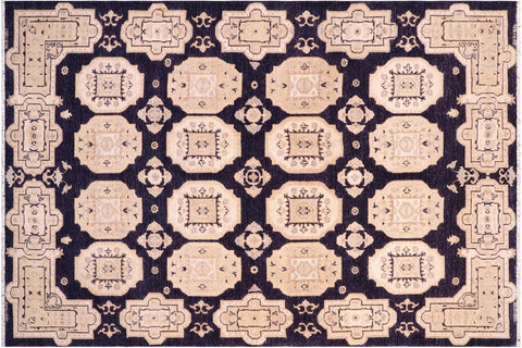 handmade Transitional Kafkaz Blue Tan Hand Knotted RECTANGLE 100% WOOL area rug 5' x 8'