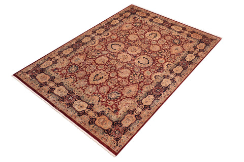 handmade Traditional Lahore Maroon Blue Hand Knotted RECTANGLE 100% WOOL area rug 8 x 10