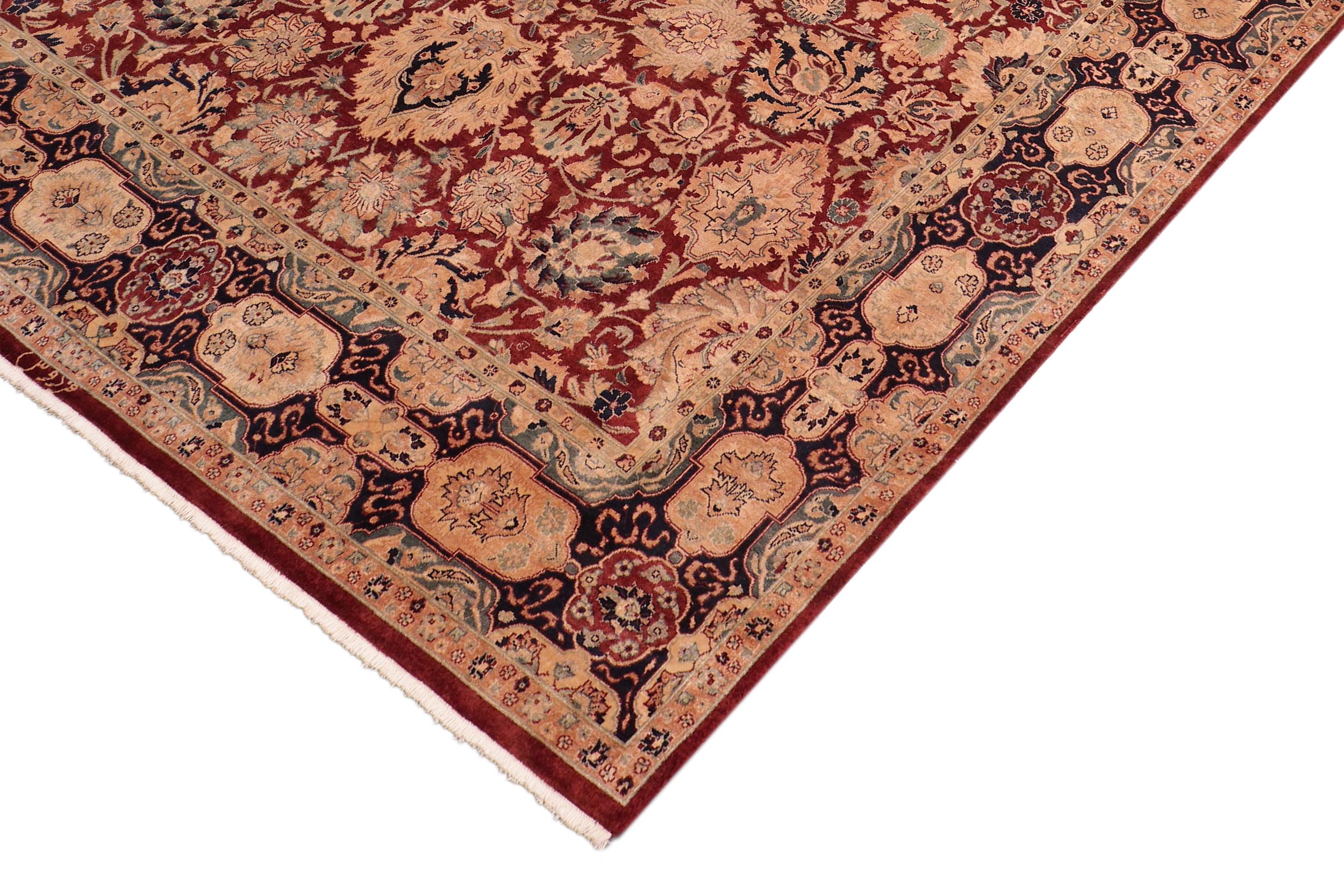 handmade Traditional Lahore Maroon Blue Hand Knotted RECTANGLE 100% WOOL area rug 8 x 10