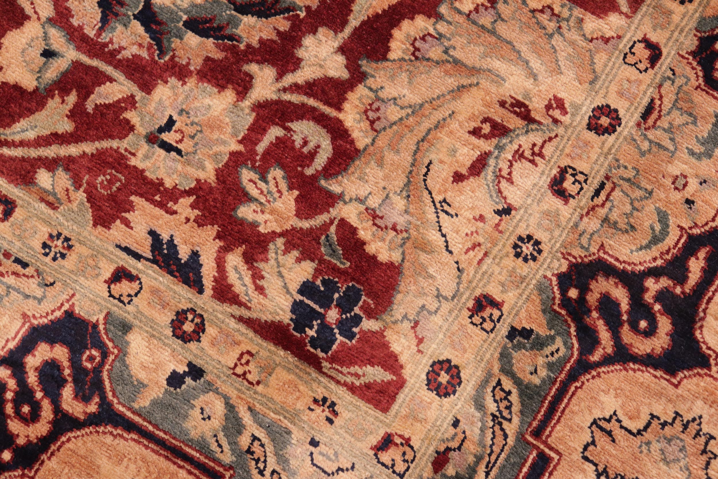 handmade Traditional Lahore Maroon Blue Hand Knotted RECTANGLE 100% WOOL area rug 8 x 10