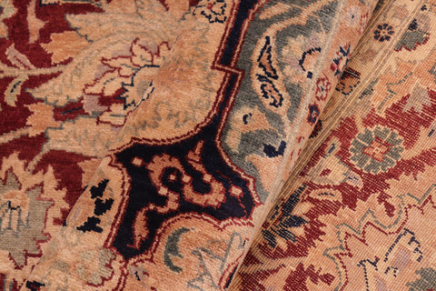 handmade Traditional Lahore Maroon Blue Hand Knotted RECTANGLE 100% WOOL area rug 8 x 10