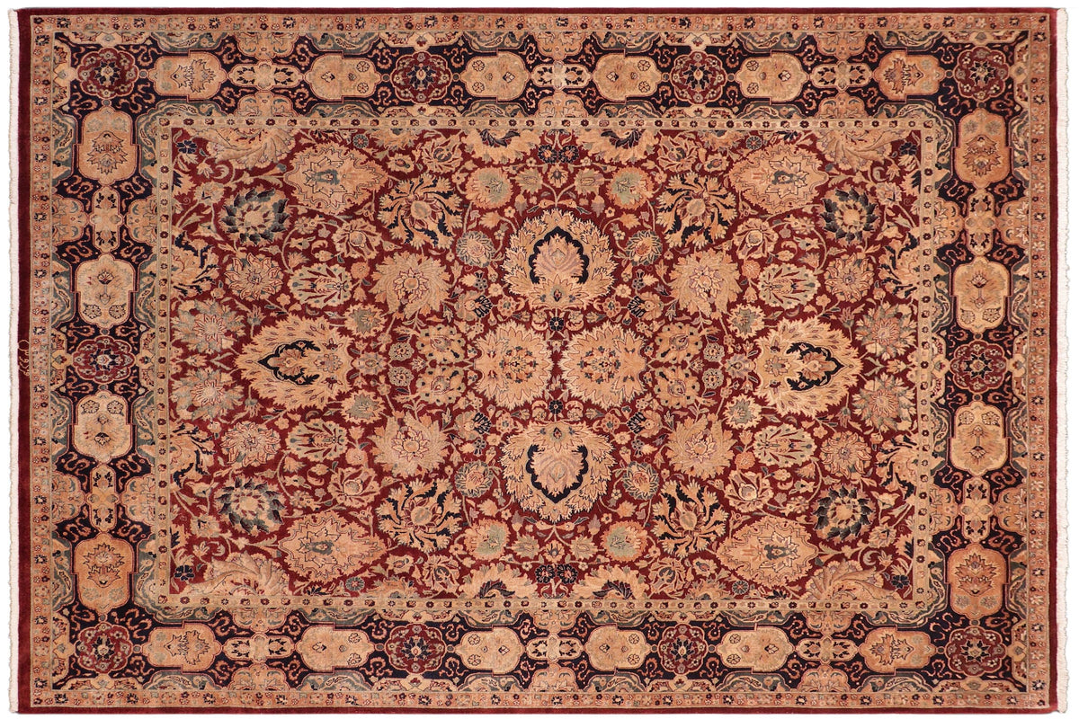 handmade Traditional Lahore Maroon Blue Hand Knotted RECTANGLE 100% WOOL area rug 8 x 10