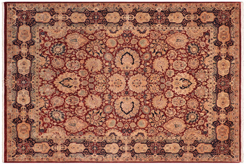 handmade Traditional Lahore Maroon Blue Hand Knotted RECTANGLE 100% WOOL area rug 8 x 10