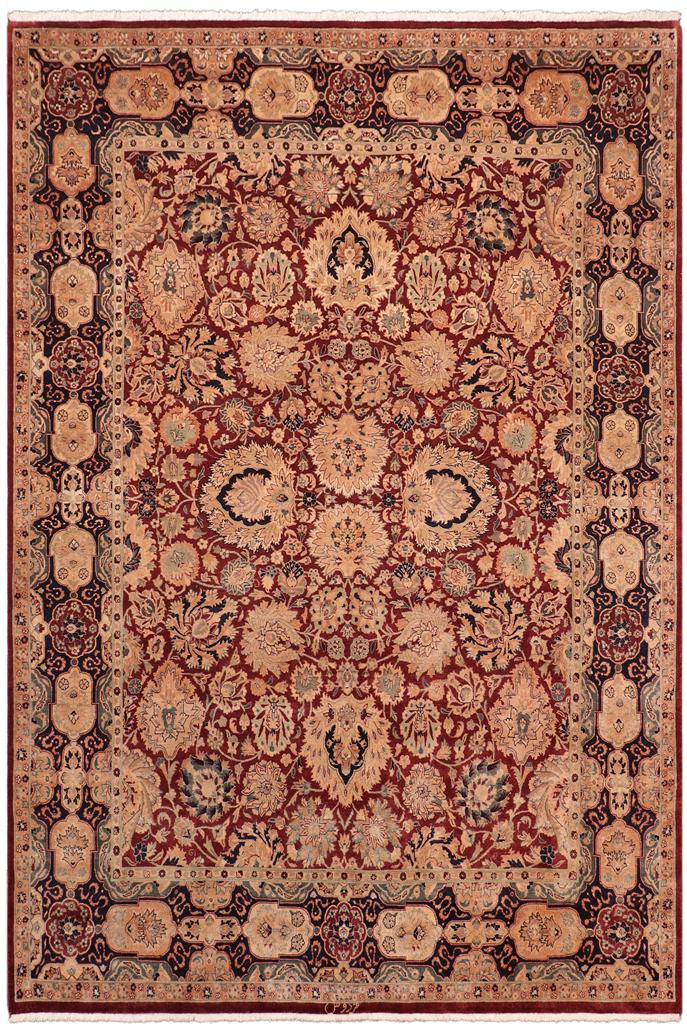 Traditional Lahore Ella Maroon Blue Hand Knotted Area rugs 8 x 10