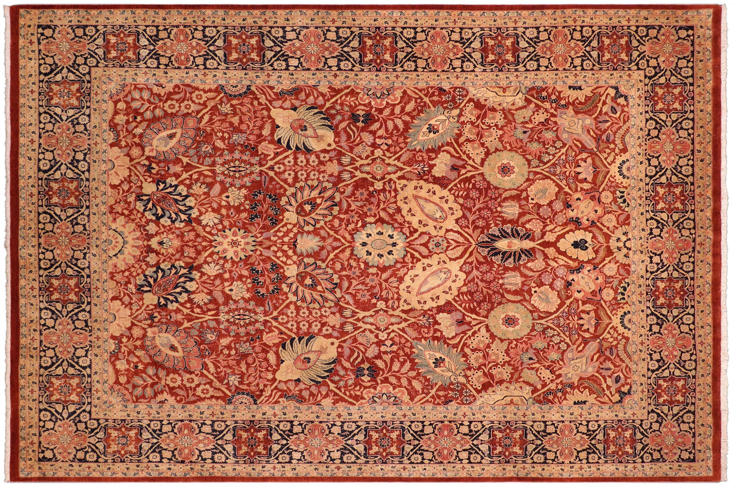 handmade Transitional Shahid Rust Blue Hand Knotted RECTANGLE 100% WOOL area rug 8x10