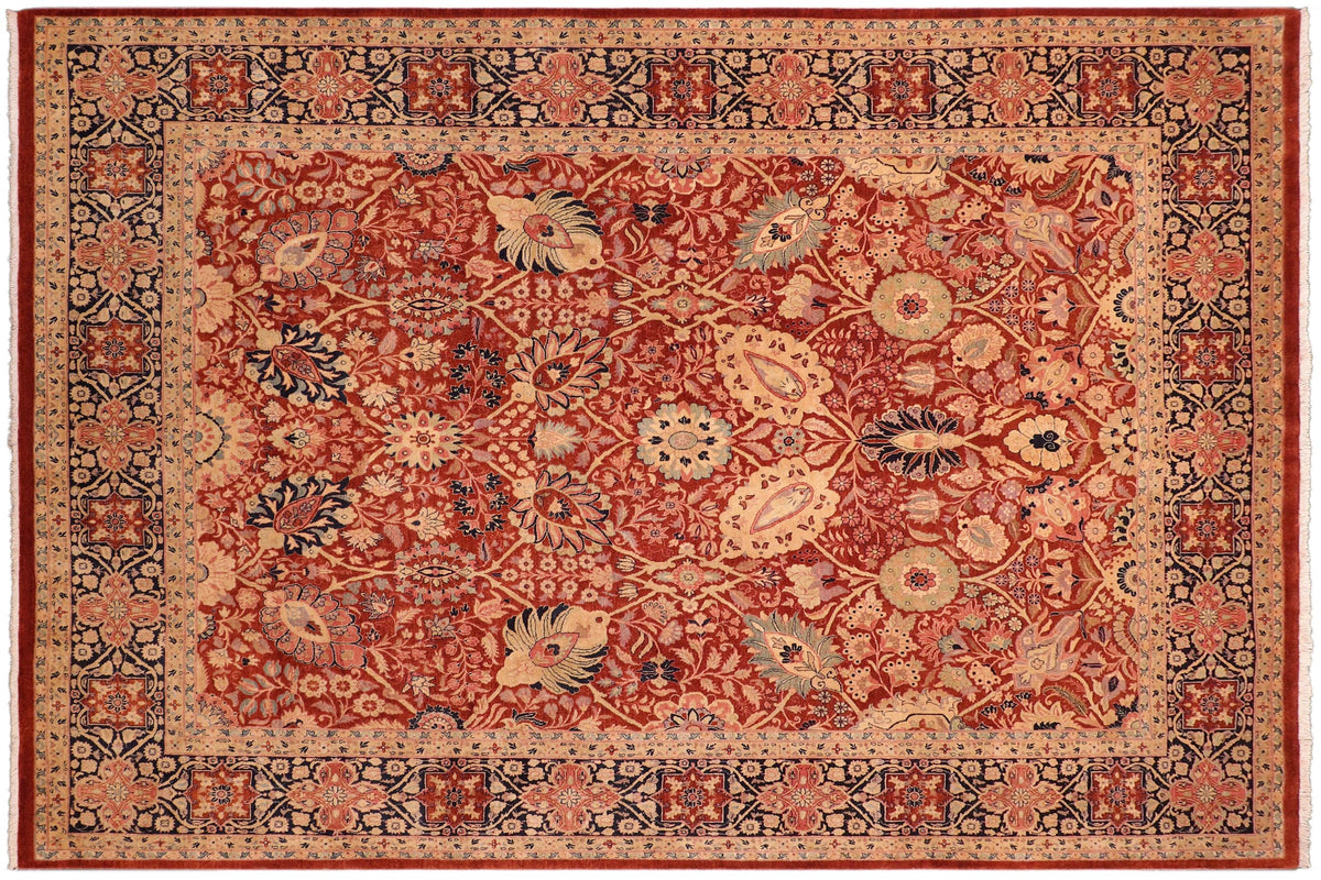 handmade Transitional Shahid Rust Blue Hand Knotted RECTANGLE 100% WOOL area rug 8x10