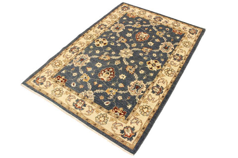 handmade Transitional Kafkaz Blue Ivory Hand Knotted RECTANGLE 100% WOOL area rug 4X6