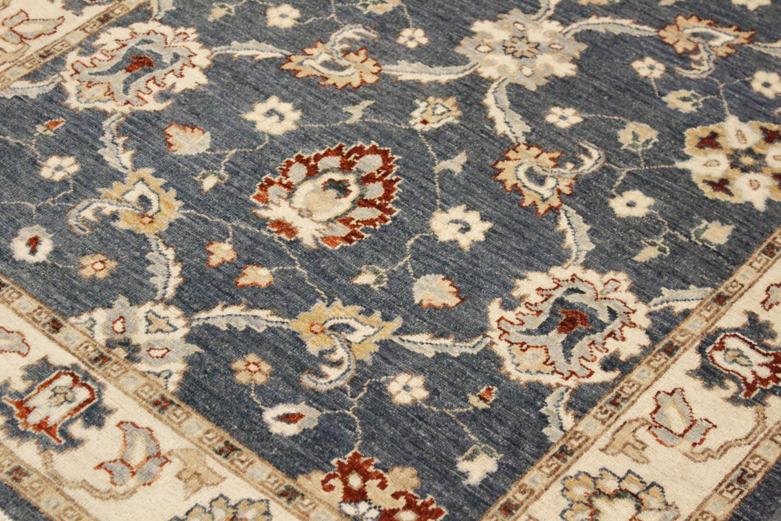 handmade Traditional Kafkaz Blue Ivory Hand Knotted RECTANGLE 100% WOOL area rug 4x6