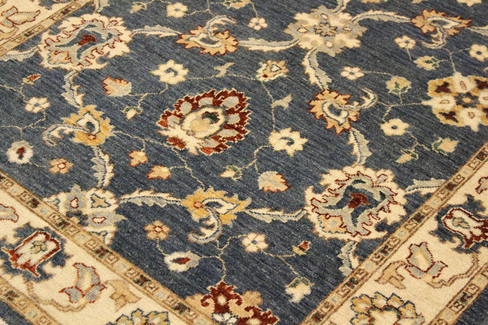 handmade Transitional Kafkaz Blue Ivory Hand Knotted RECTANGLE 100% WOOL area rug 4X6