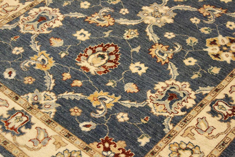 handmade Transitional Kafkaz Blue Ivory Hand Knotted RECTANGLE 100% WOOL area rug 4X6