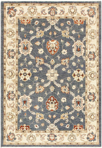 handmade Transitional Kafkaz Blue Ivory Hand Knotted RECTANGLE 100% WOOL area rug 4X6