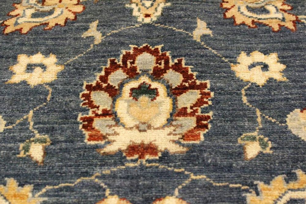 handmade Transitional Kafkaz Blue Ivory Hand Knotted RECTANGLE 100% WOOL area rug 4X6