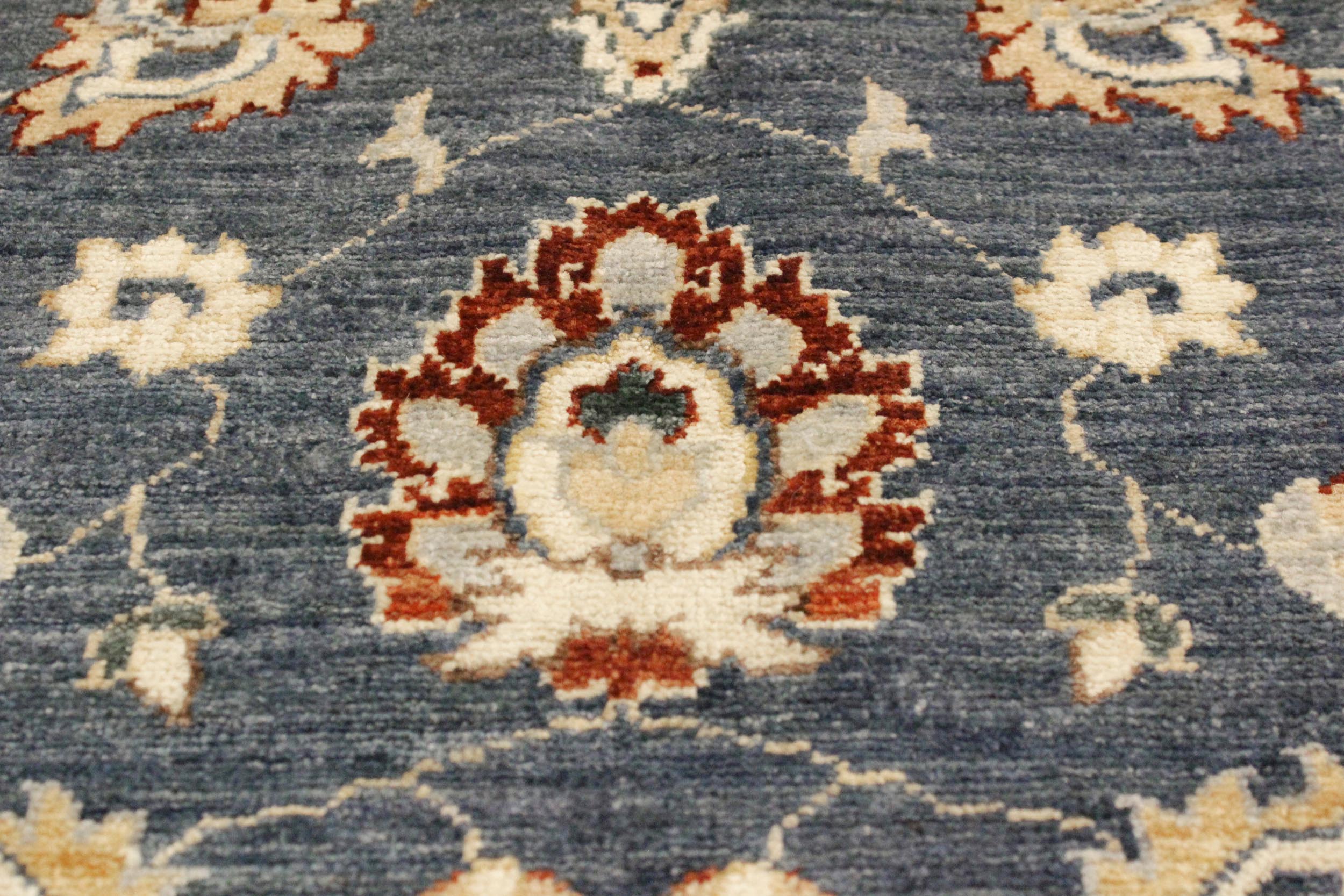 handmade Traditional Kafkaz Blue Ivory Hand Knotted RECTANGLE 100% WOOL area rug 4x6